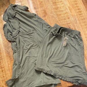 Aerie Green Ruffle Pajama Set